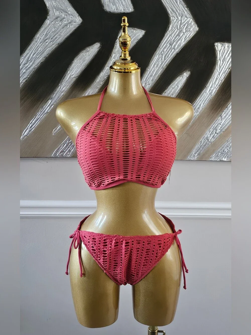No Boundaries Pink Crochet Bikini Set L/XL